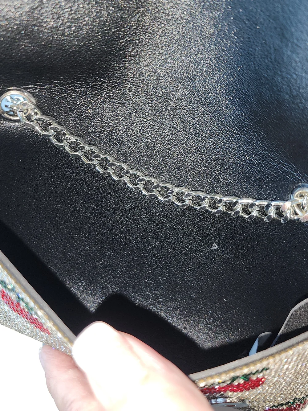 Silver Crystal Cherry Wristlet Clutch- With Shoulder Strap NWT